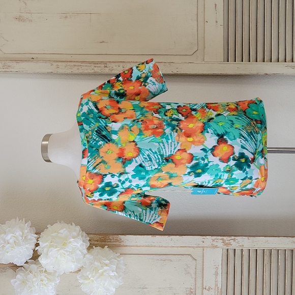 *SOLD* Caribbean Joe floral vibrant colorful short-sleeve top women's small NEW - Picture 7 of 11